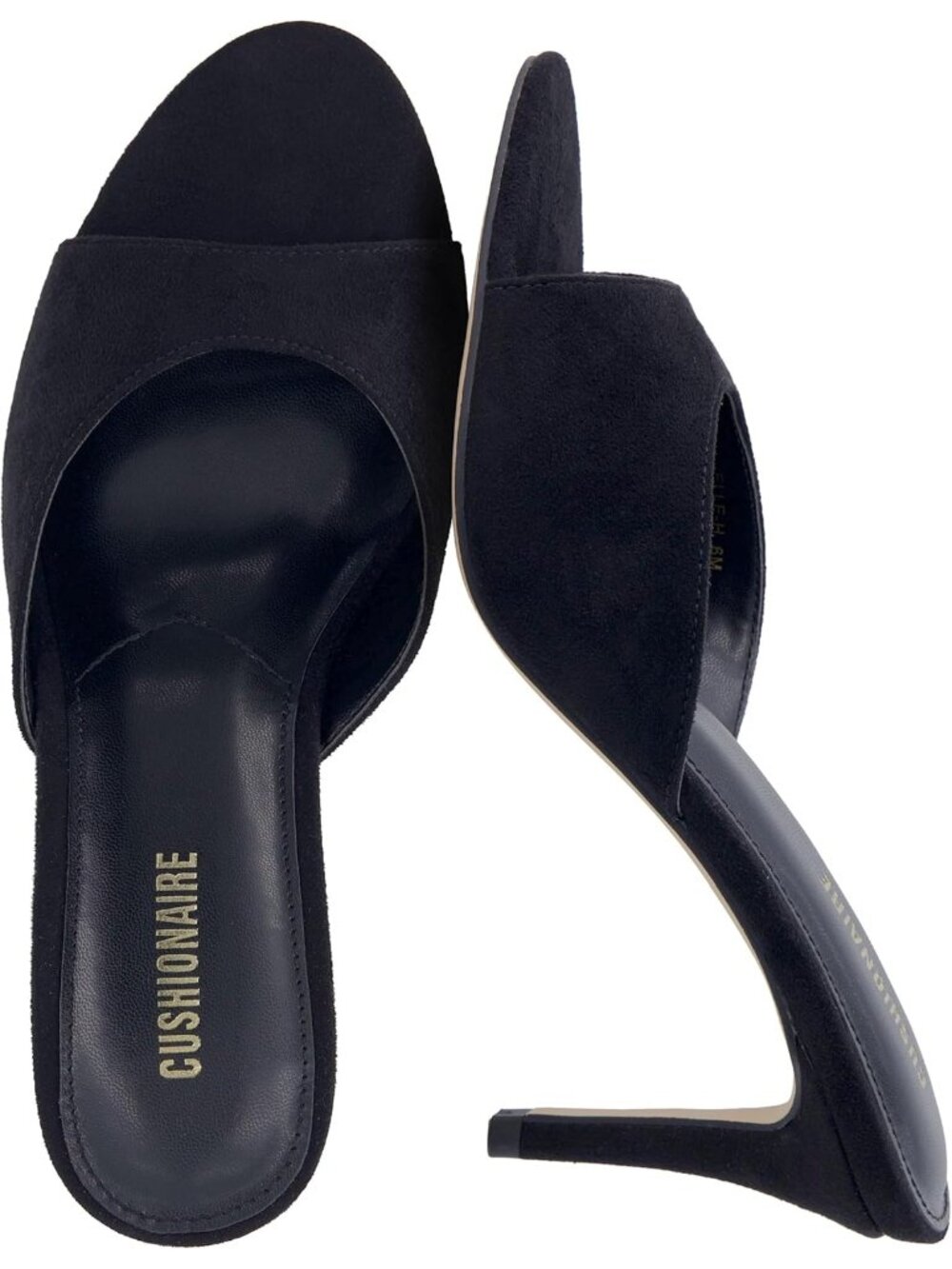 Women's Black Microsuede Pointed Heel Sandal Open Toe Heel Mule Cushioned Memory